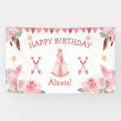 Sleepover Slumber Party Girl Pink Teepee Birthday Spandoek (Horizontaal)