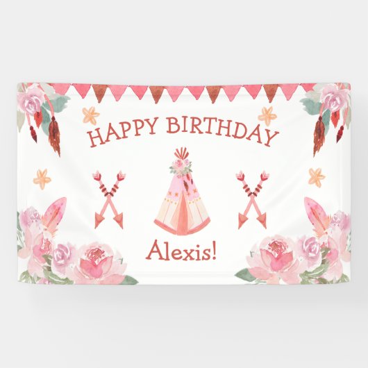 Sleepover Slumber Party Girl Pink Teepee Birthday Spandoek (Horizontaal)