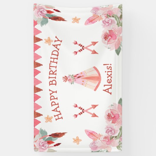 Sleepover Slumber Party Girl Pink Teepee Birthday Spandoek (Verticaal)