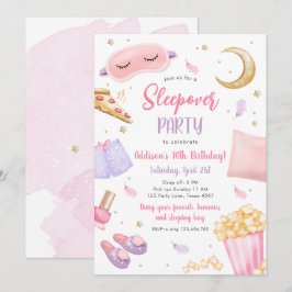 Sleepover Slumber Party Girl Spa Pink Birthday Inv Kaart