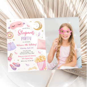 Sleepover Slumber Party Girl Spa Pink Birthday Inv Kaart