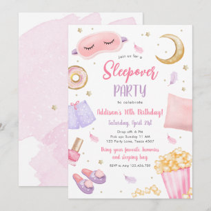 Sleepover Slumber Party Girl Spa Pink Birthday Inv Kaart