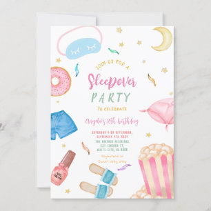 Sleepover Slumber Party Girl Spa Pink Birthday Kaart