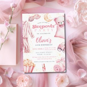 Sleepover Slumber Party Girl Spa Pink Birthday Kaart