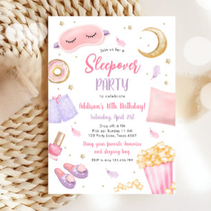 Sleepover Slumber Party Girl Spa Pink Birthday Kaart