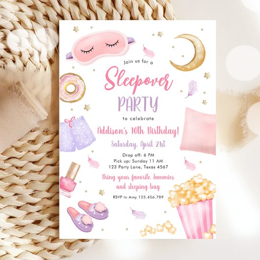 Sleepover Slumber Party Girl Spa Pink Birthday Kaart