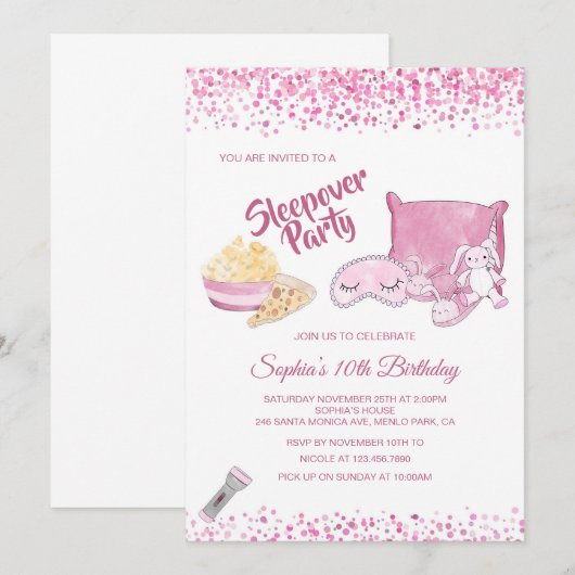 Sleepover Slumber Party Girl Spa Pink Birthday Kaart (Voorkant / Achterkant)