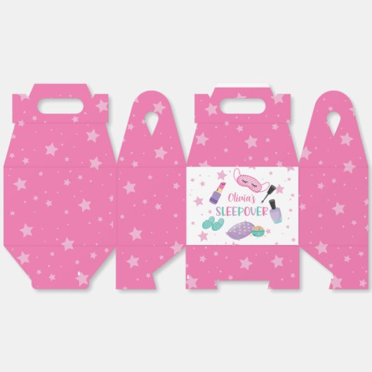 Sleepover slumber party roze paarse tween bedankdoosjes (Ongevouwen)