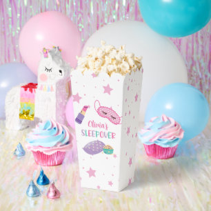 Sleepover slumber party roze paarse tween bedankdoosjes