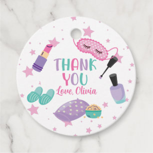 Sleepover slumber party roze paarse tween bedankjes labels