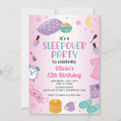 Sleepover slumber party roze paarse tween kaart (Voorkant)