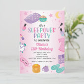Sleepover slumber party roze paarse tween kaart (Staand voorkant)