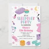Sleepover slumber party roze paarse tween kaart (Voorkant)