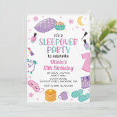 Sleepover slumber party roze paarse tween kaart (Staand voorkant)