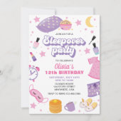 Sleepover slumber party roze paarse tween kaart (Voorkant)