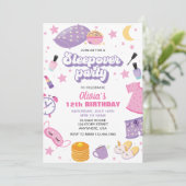 Sleepover slumber party roze paarse tween kaart (Staand voorkant)