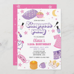 Sleepover slumber party roze paarse tween kaart