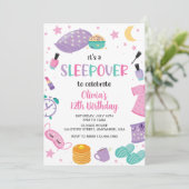 Sleepover slumber party roze paarse tween kaart (Staand voorkant)