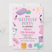 Sleepover slumber party roze paarse tween kaart (Voorkant)
