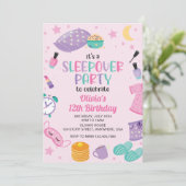 Sleepover slumber party roze paarse tween kaart (Staand voorkant)