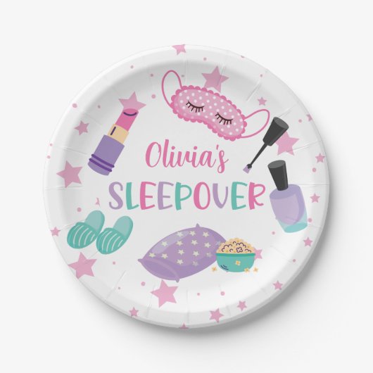 Sleepover slumber party roze paarse tween papieren bordje (Voorkant)