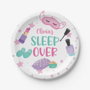 Sleepover slumber party roze paarse tween papieren bordje