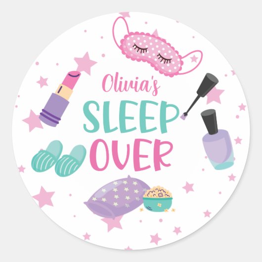 Sleepover slumber party roze paarse tween ronde sticker (Voorkant)