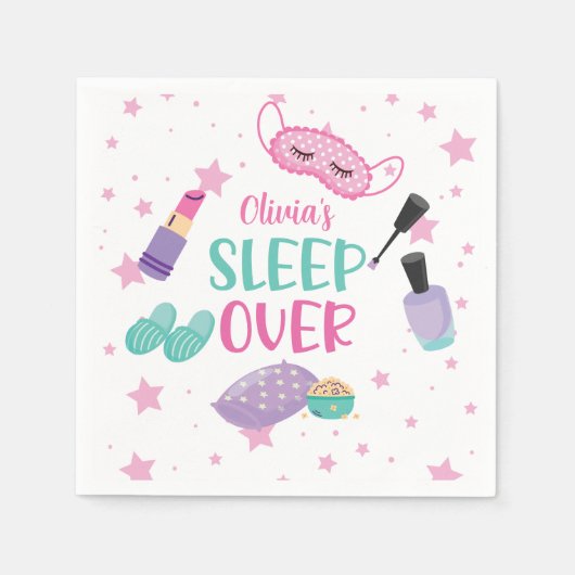 Sleepover slumber party roze paarse tween servet (Voorkant)