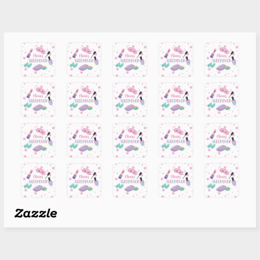 Sleepover slumber party roze paarse tween vierkante sticker (Vel)