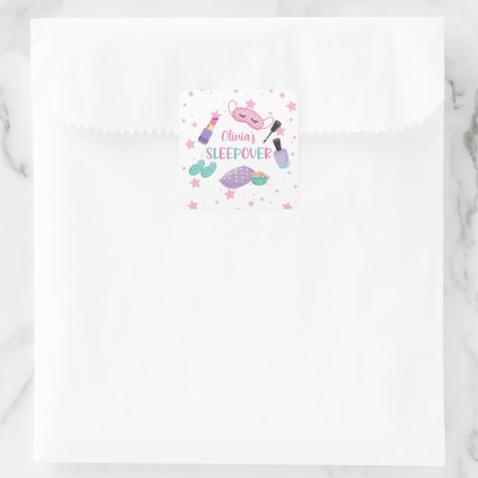 Sleepover slumber party roze paarse tween vierkante sticker (Tas)