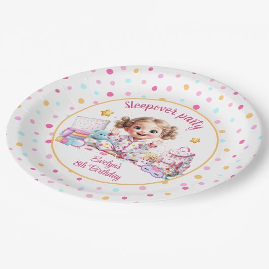 Sleepover Slumber Party Roze Schattige Meisje Verj Papieren Bordje (Gekanteld)