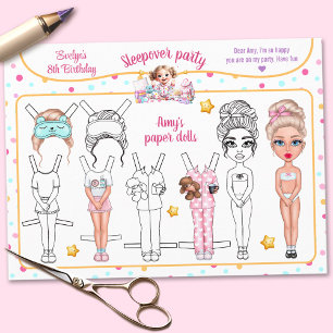 Sleepover Slumber Party Spel Papier Doll Cutout Kaart
