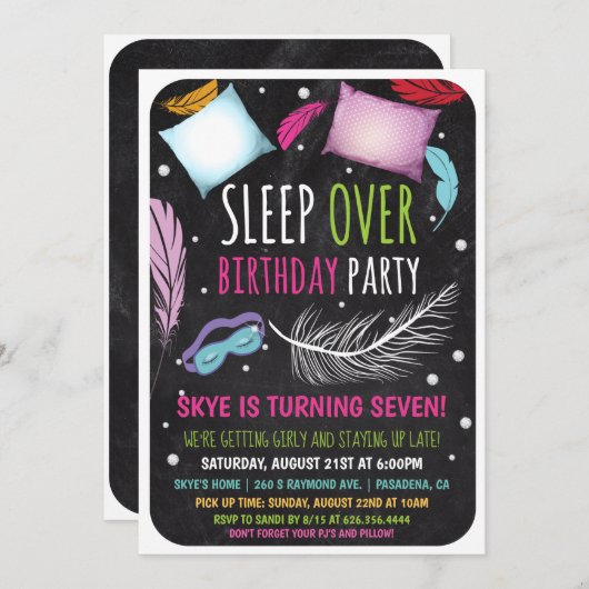 Sleepover Slumber Party Verjaardagsuitnodiging Kaart (Voorkant / Achterkant)