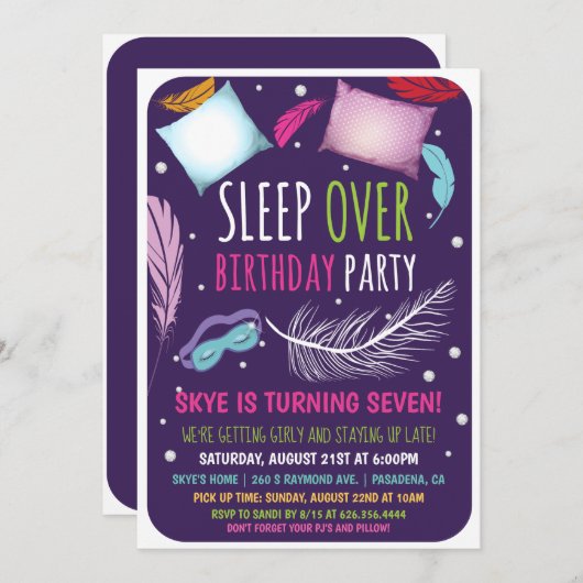 Sleepover Slumber Party Verjaardagsuitnodiging Kaart (Voorkant / Achterkant)