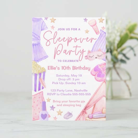 Sleepover Slumber Party Verjaardagsuitnodiging Kaart (Staand voorkant)