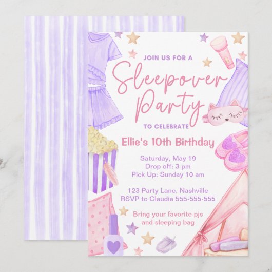 Sleepover Slumber Party Verjaardagsuitnodiging Kaart (Voorkant / Achterkant)