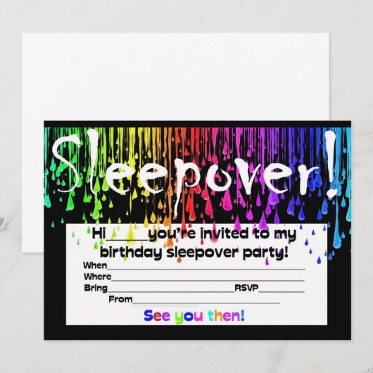 sleepover slumper nodigt kaart (Voorkant / Achterkant)