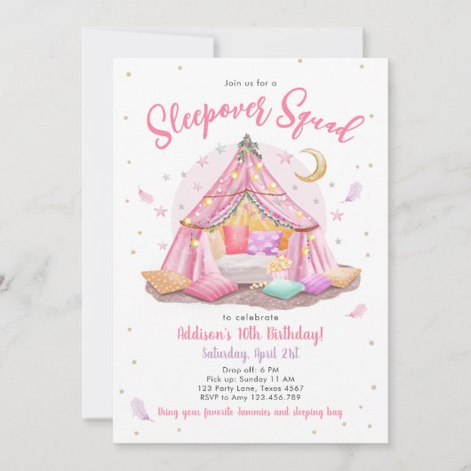 Sleepover Squad Slumber Party Meisje Tent Verjaard Kaart (Voorkant)