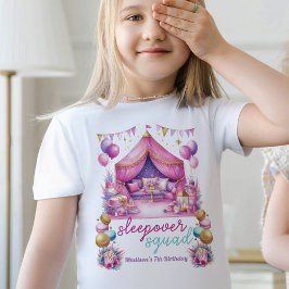 Sleepover squad Verjaardag roze paarse glitter T-shirt