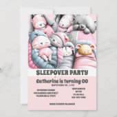 Sleepover stripdieren slapen roze grijs sluimer kaart (Voorkant)