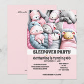 Sleepover stripdieren slapen roze grijs sluimer kaart (Voorkant / Achterkant)
