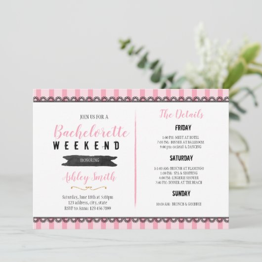 Sleepover Theme Bachelorette Uitnodiging voor reis (Staand voorkant)