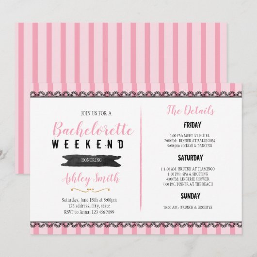 Sleepover Theme Bachelorette Uitnodiging voor reis (Voorkant / Achterkant)