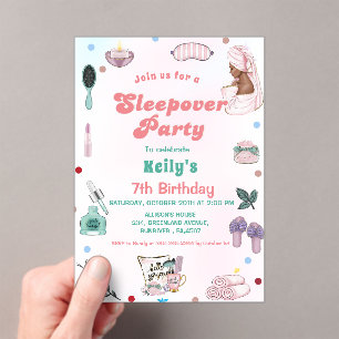 Sleepover Verjaardag Pamper Party Verjaardag Acryl Uitnodigingen