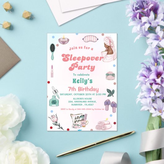 Sleepover Verjaardag Pamper Party Verjaardag Acryl Uitnodigingen (Insitu (Huwelijk))