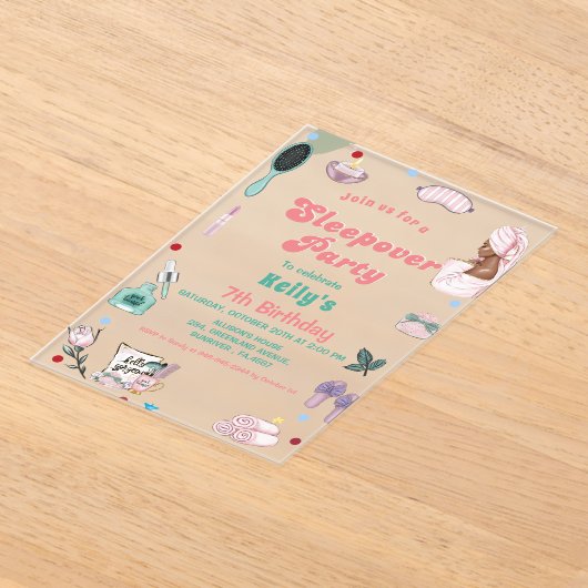 Sleepover Verjaardag Pamper Party Verjaardag Acryl Uitnodigingen (Laagn)
