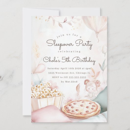 Sleepover Verjaardagsfeest Filmavond Meisje verjaa Kaart (Voorkant)