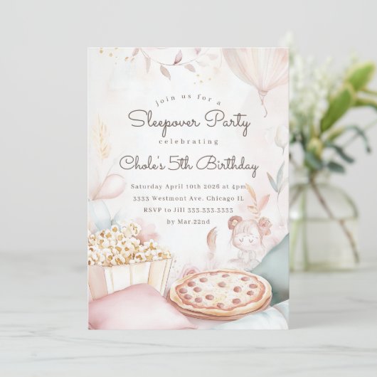 Sleepover Verjaardagsfeest Filmavond Meisje verjaa Kaart (Staand voorkant)