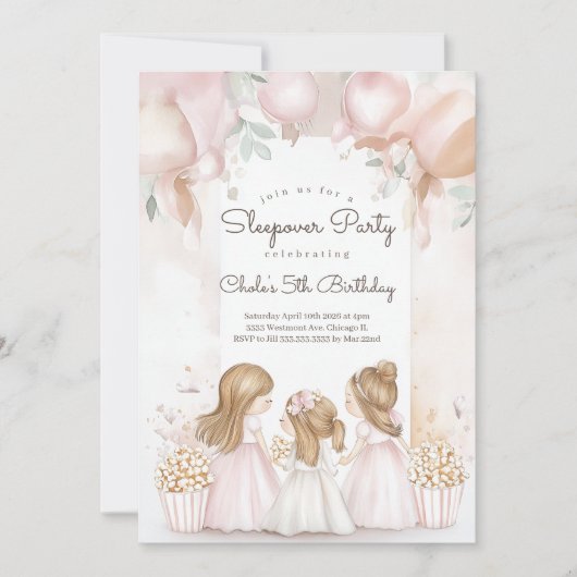 Sleepover Verjaardagsfeest Filmavond Meisje verjaa Kaart (Voorkant)