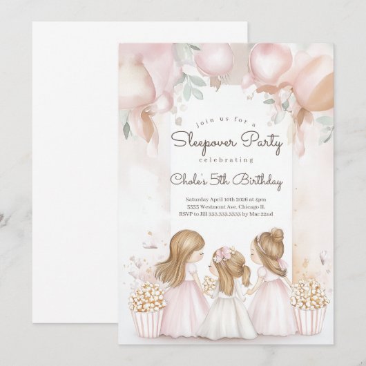 Sleepover Verjaardagsfeest Filmavond Meisje verjaa Kaart (Voorkant / Achterkant)